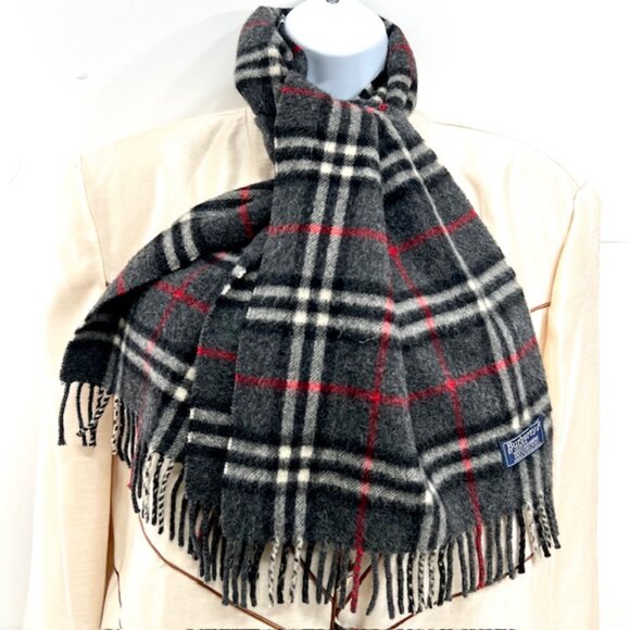 Vintage-Burberrys of London Men/Women   100% Cashmere Black Gray Paid 56"x12" (3 - Picture 7 of 10